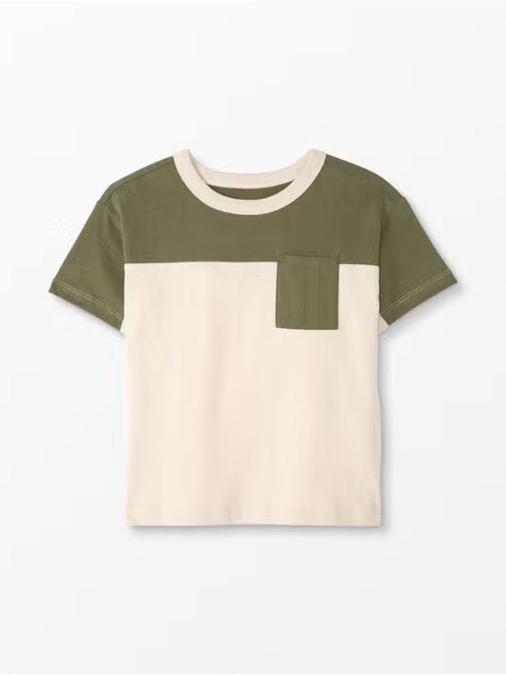 Hanna Andersson Olive and Cream Colorblock Pocket Tee Size 10